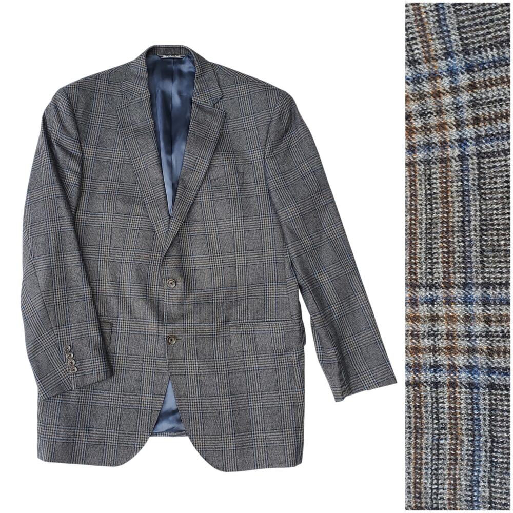 Jack Victor Ivy Preppy Gray Glen Plaid Blazer Sport Jacket Loro Piana Wool 43L